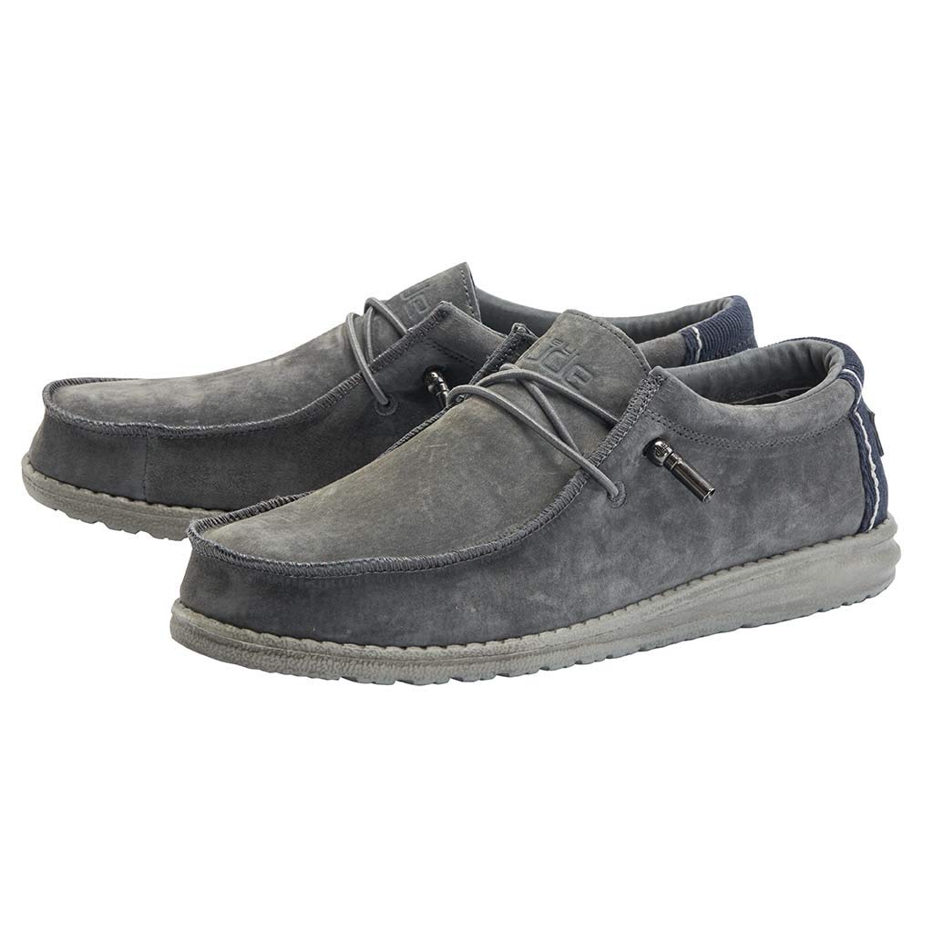 Hey Dude Men's Wally Suede Multiple Colors | Men’s Shoes | Men's Lace Up Loafers | Comfortable & Light-Weight 5 Big Kid Grey