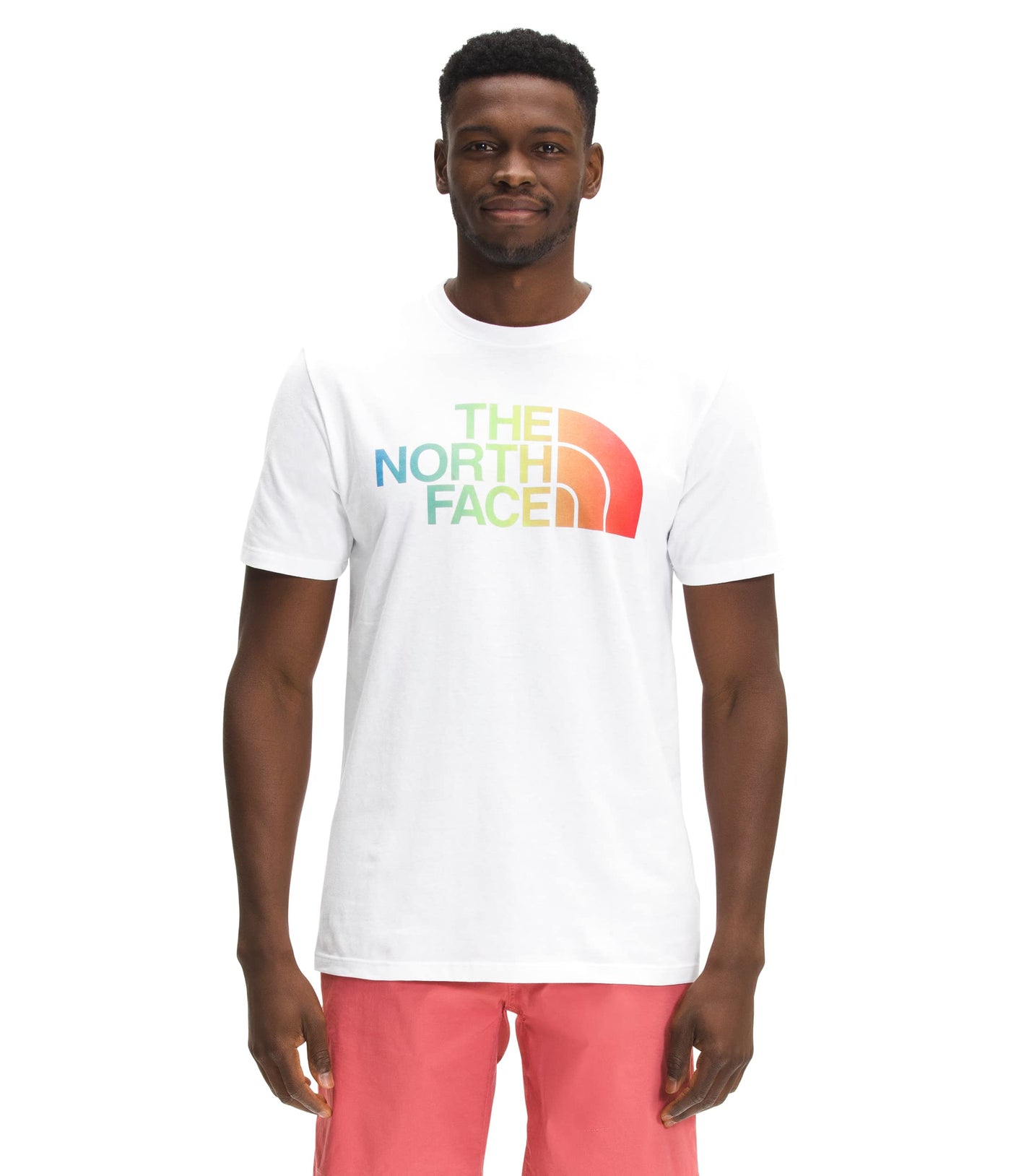 THE NORTH FACE Men's Short Sleeve Half Dome Tee, TNF White/Horizon Red Dye Ombre Fill, 3X-Large