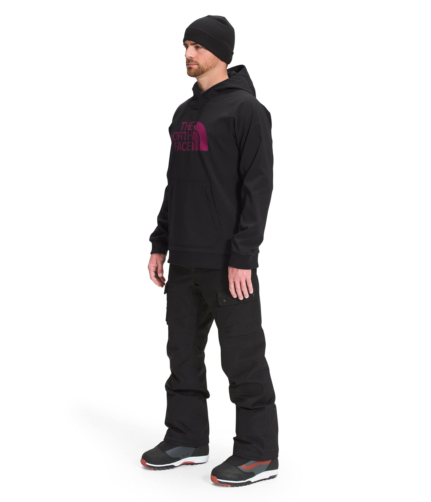 THE NORTH FACE Men's Tekno Logo Water-Repellent Fleece Hoodie, TNF Black/Roxbury Pink, Large Regular