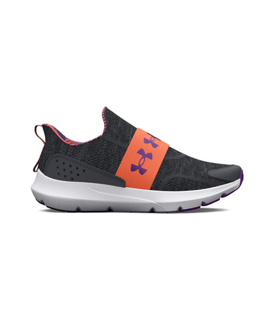 Under Armour Boy's Surge 3 Slip-On Print (Big Kid) Pitch Gray/Orange Blast/Galaxy Purple 4 Big Kid M