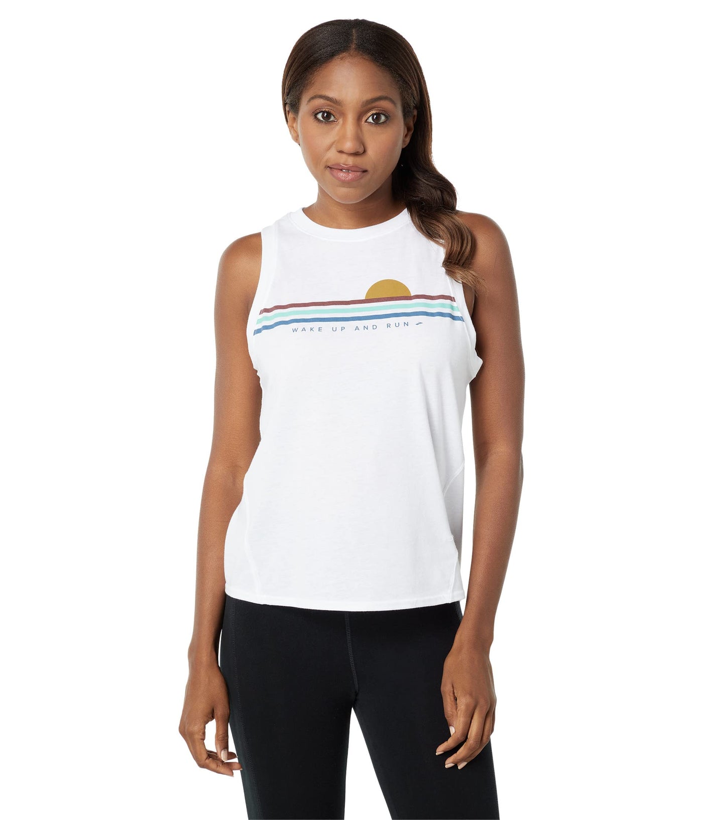 Brooks Distance Graphic Tank White/Wake Up & Run LG (US Women's 12-14)