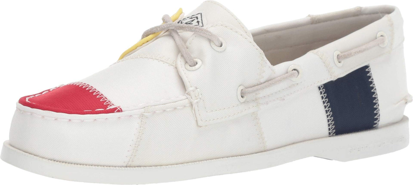 Sperry womens A/O 2-eye Bionic Boat Shoe, White/Navy/Yellow, 9 US