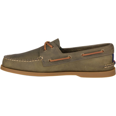 Sperry Men's Authentic Original 2-Eye Boat Shoe, Olive LTHR, 12 M US