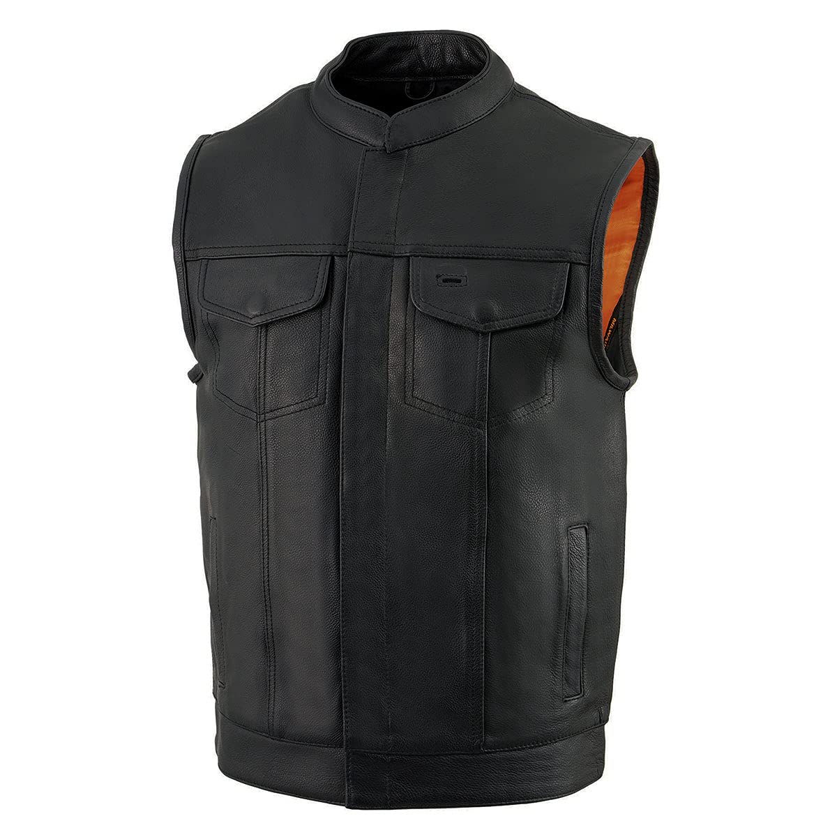 Milwaukee Leather MLM3510 Men's Black Premium Leather Club Style Vest - Dual Closure Open Neck Motorcycle Rider Vest - 5X-Large