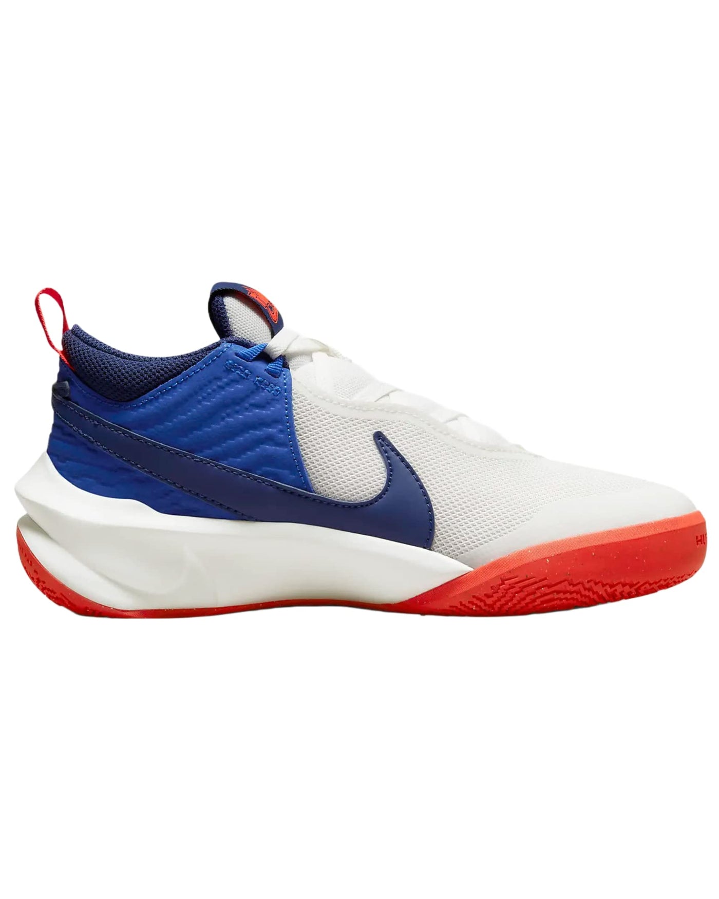 Nike Team Hustle D 10 Kids Basketball Shoes, Summit White/Game Royal/Bright Crimson/Midnight Navy, 5.5 US