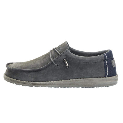 Hey Dude Men's Wally Suede Multiple Colors | Men’s Shoes | Men's Lace Up Loafers | Comfortable & Light-Weight 5 Big Kid Grey