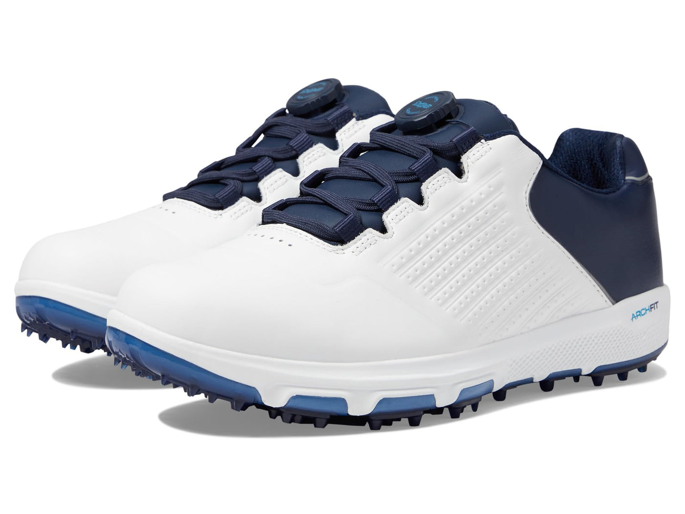 Skechers Golf Men's Pro 6 Waterproof Golf Shoe Sneaker, White/Navy/Blue Twist Fit, 11