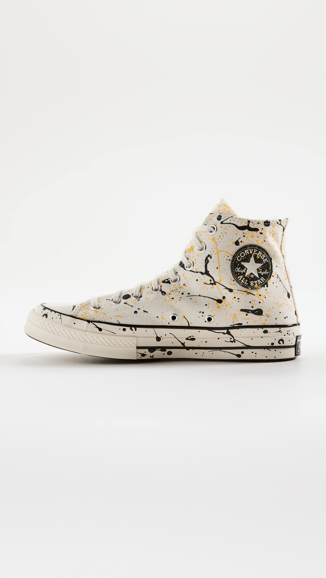 Converse Men's Chuck 70 Hi Paint Splatter Sneakers, Egret/Black/Amarillo, 7.5 Medium US