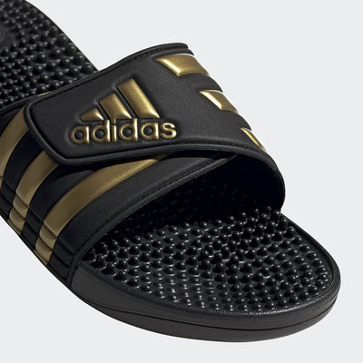 adidas Unisex Adissage Slides Sandal, Black/Gold Metallic/Black, 11 US Men