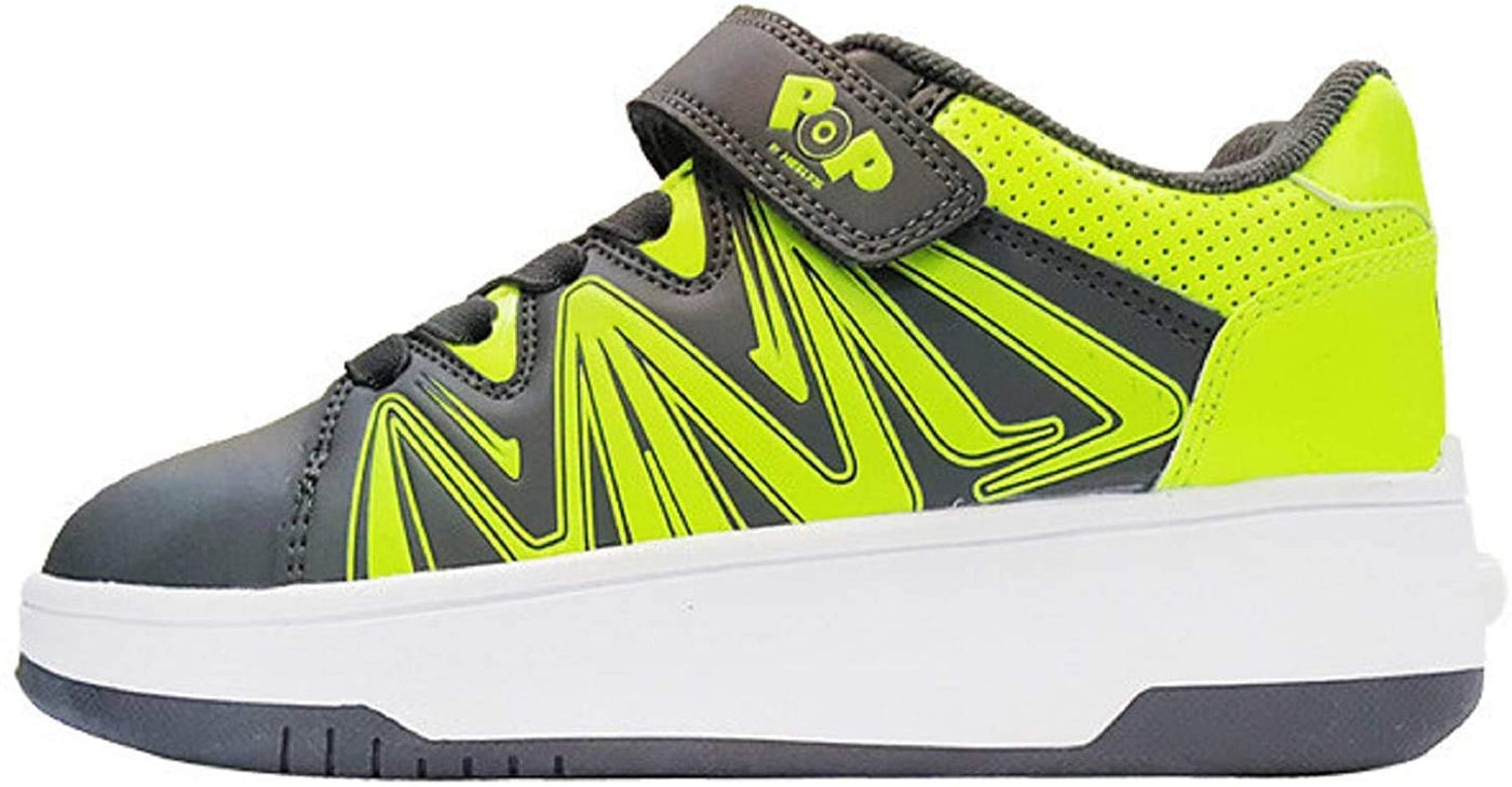 HEELYS POP Burst | Push Button Wheeled Trainers for Boys and Girls |Dark Grey Bright Yellow 5 Big Kid