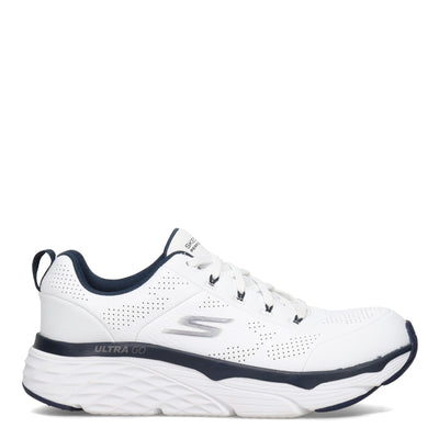 Skechers Men's Max Cushioning Elite Lucid-Athletic Leather Cross-Training Tennis Shoe Sneaker, White/Navy, 8.5