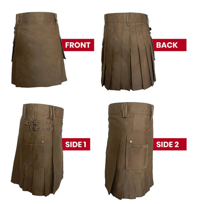 UT Kilts Men's Standard Utility Kilt, Modern Scottish Kilt for Everyday Wear, Tactical Kilts with Adjustable Hip Straps & Cargo Pockets for Men, 22" Length, Dark Khaki, Size 36-37