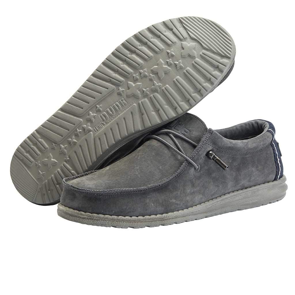 Hey Dude Men's Wally Suede Multiple Colors | Men’s Shoes | Men's Lace Up Loafers | Comfortable & Light-Weight 5 Big Kid Grey