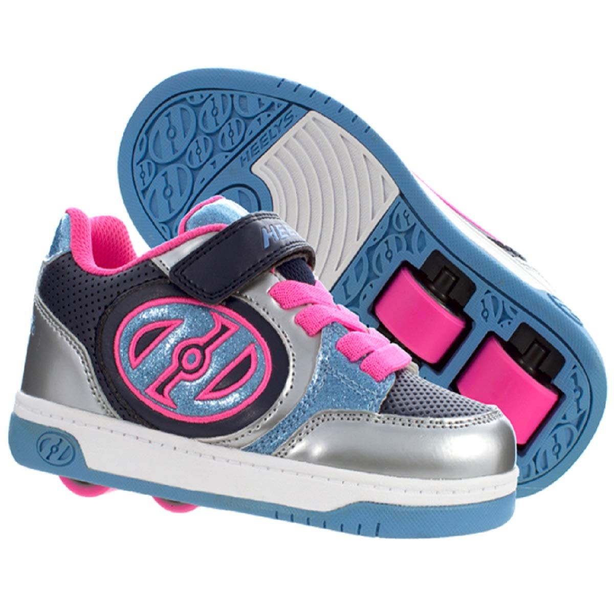 HEELYS Plus X2 (4 US Big Kid, Silver/Navy/Pink/Aqua)