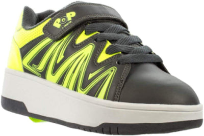 HEELYS POP Burst | Push Button Wheeled Trainers for Boys and Girls |Dark Grey Bright Yellow 5 Big Kid