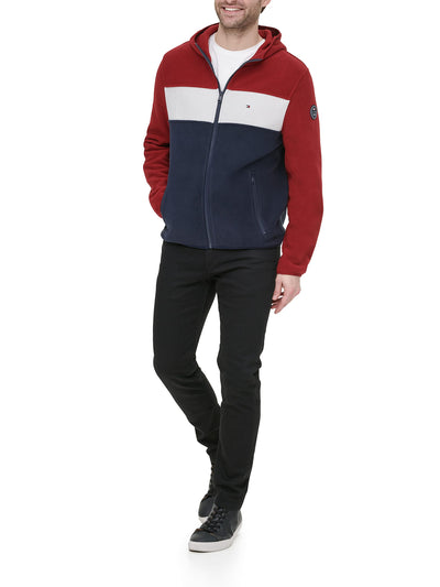 Tommy Hilfiger Men's Hooded Performance Fleece Jacket, red/ice/navy, X-Large