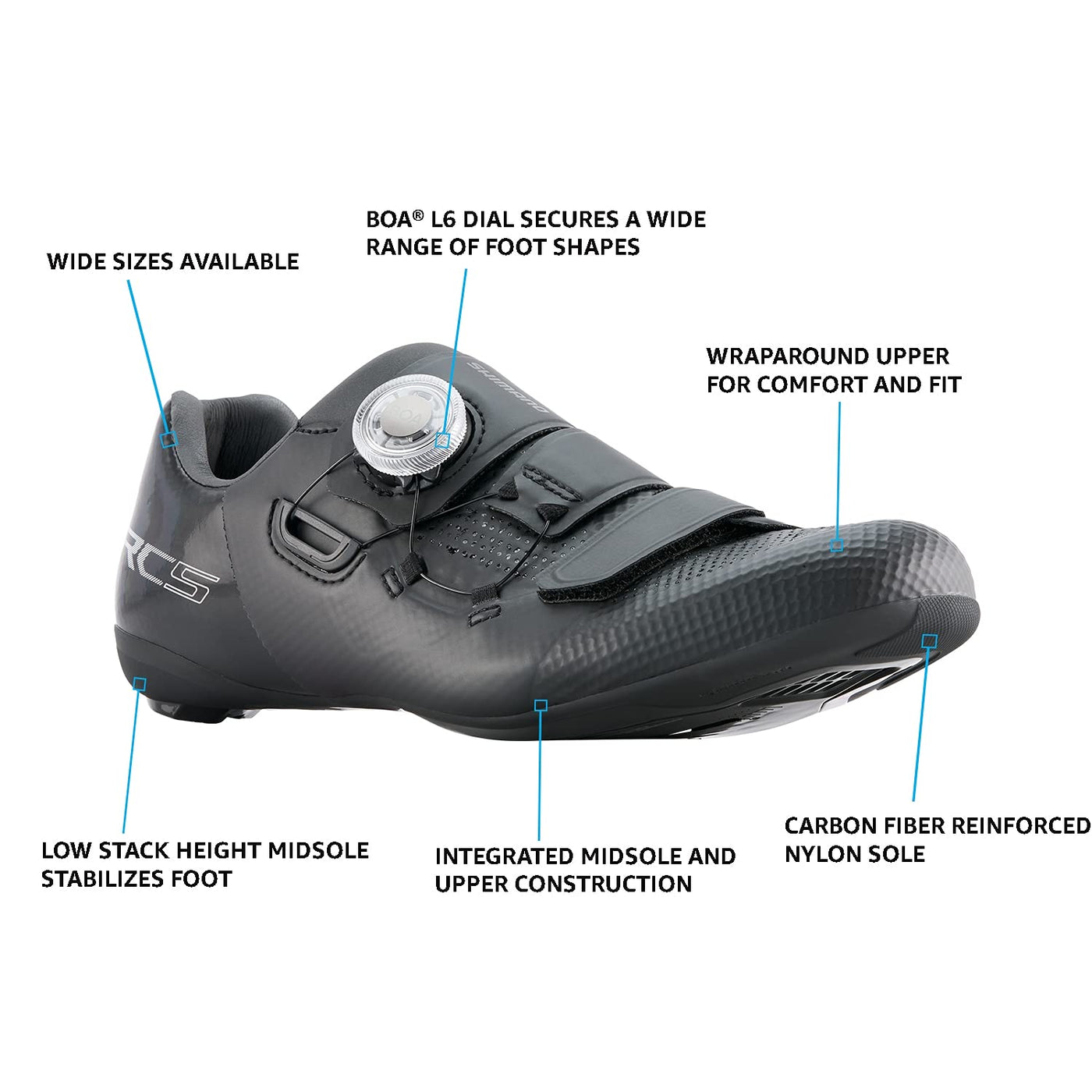 SHIMANO SH-RC502W Lightweight Women’s Road Cycling Shoe Packed with Pro Features, Black, 10-10.5