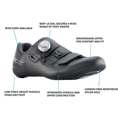 SHIMANO SH-RC502W Lightweight Women’s Road Cycling Shoe Packed with Pro Features, Black, 10-10.5