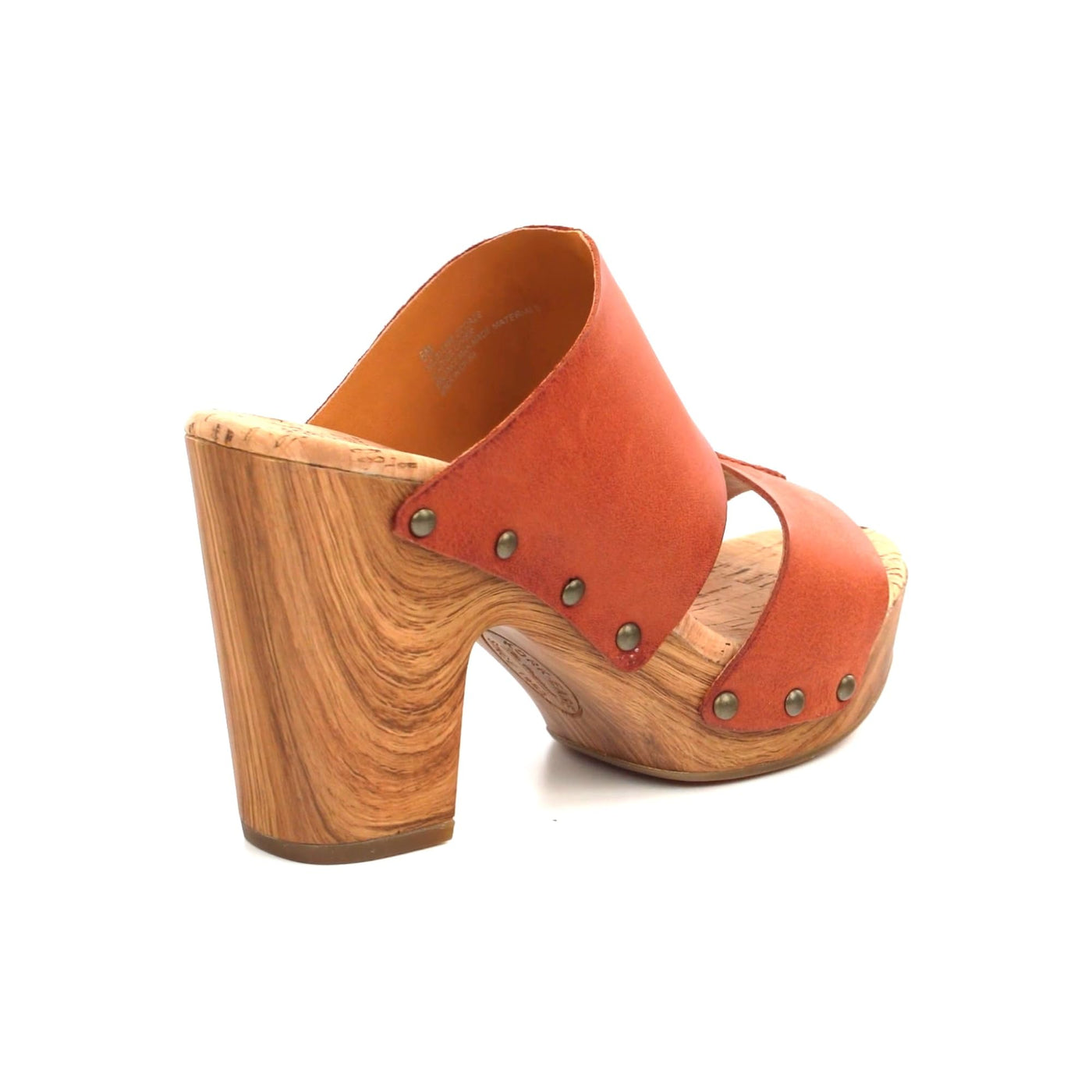 KORK-EASE Darra Women's Platform Sandals - Hand-Finished Leather with Antiqued Studs, Woodgrain Accent 9 Orange