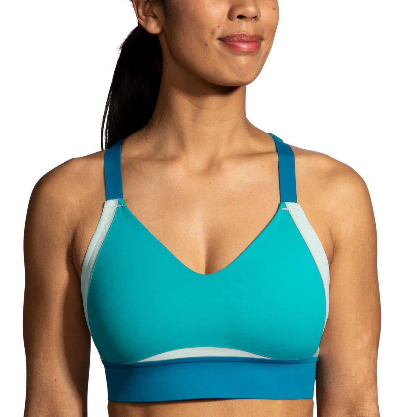 Brooks Women's Interlace Sports Bra for High Impact Running, Workouts & Sports with Maximum Support 36C/D Nile Green/Lagoon/Light Mint