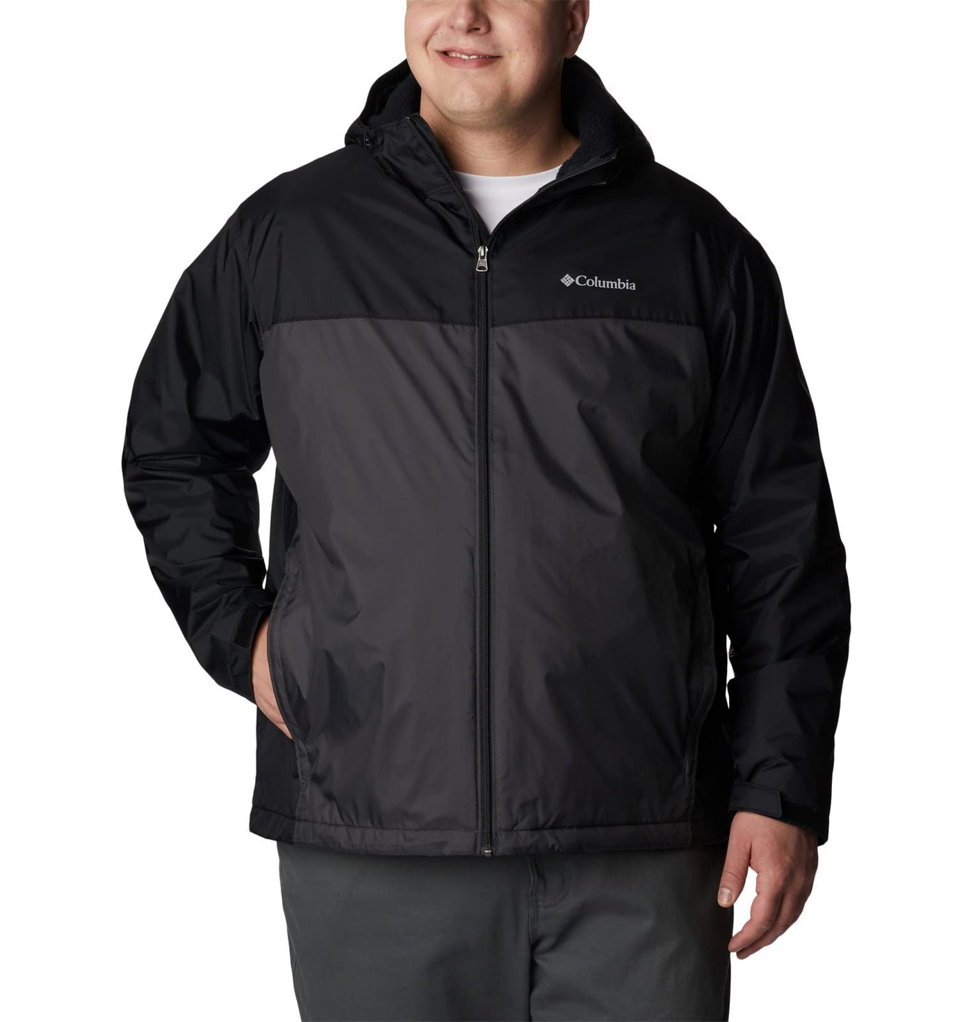 Columbia Men’s Glennaker Sherpa Lined Rain Jacket, Waterproof Black/Shark Large