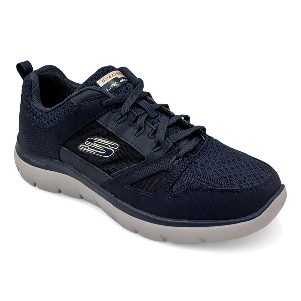 Skechers Men's Sneaker, Navy Leather Pu Mesh Black Trim, 11