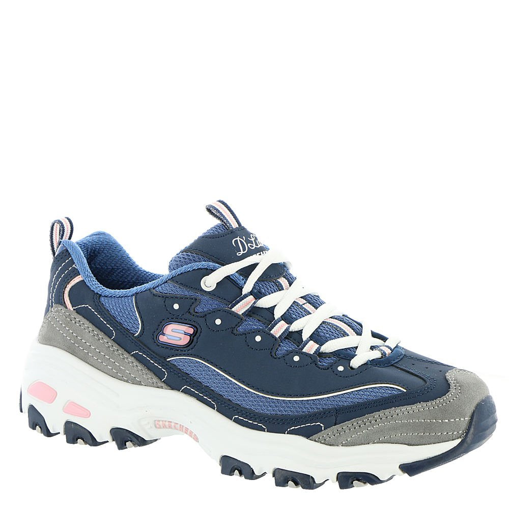 Skechers Sport Women's D'Lites Memory Foam Lace-up Sneaker,Navy/Grey/White,6 M US