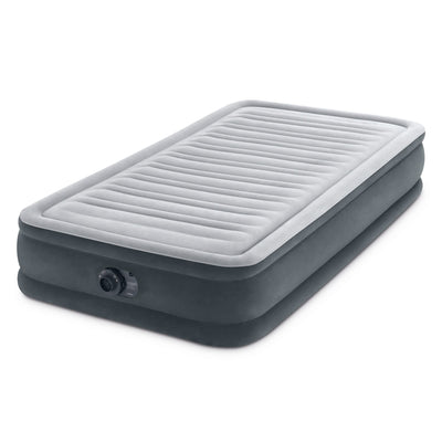Intex 67765ED Dura-Beam Deluxe Comfort-Plush Mid-Rise Air Mattress: Fiber-Tech – Twin Size – Built-in Electric Pump – 13in Bed Height – 300lb Weight Capacit