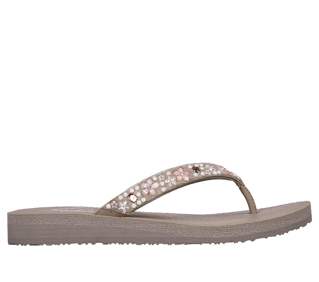 Skechers Women's Meditation-Dancing Daisy Flip-Flop, Taupe, 8