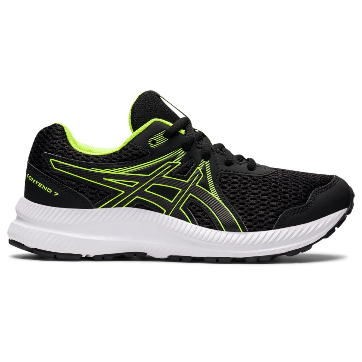 ASICS Kid's Contend 7 Grade School Running Shoe, 7, Black/Hazard Green