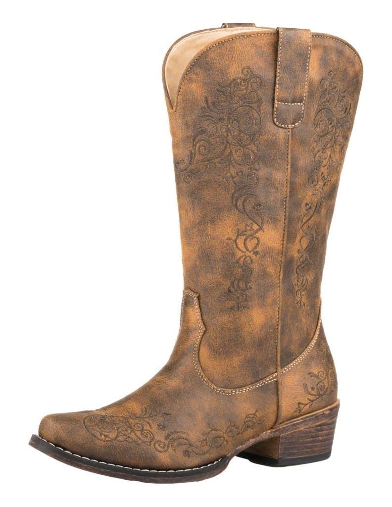 Roper Women's Riley Scroll Western Performance Boot Snip Toe Brown 8 M