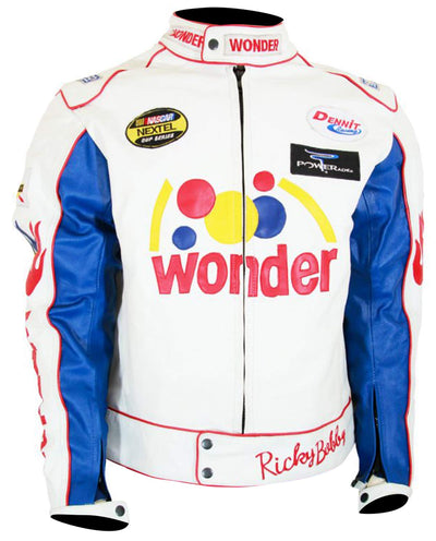 Ballad Ricky Ferrell Racing Nights White Leather Jacket - Motorcycle Jacket for Men Small