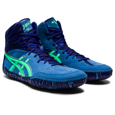 ASICS® Aggressor 5 Shoes for Men – Suitable for Playing, Workout, Wrestling – Textile and Synthetic Construction Azure/New Leaf 14 D - Medium