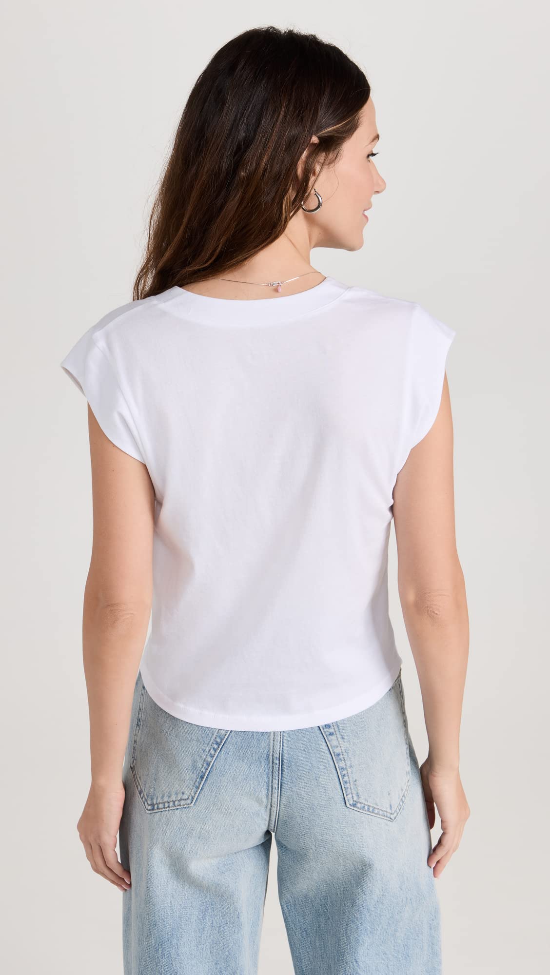 FRAME Women's V Neck Tee, Blanc, White, M