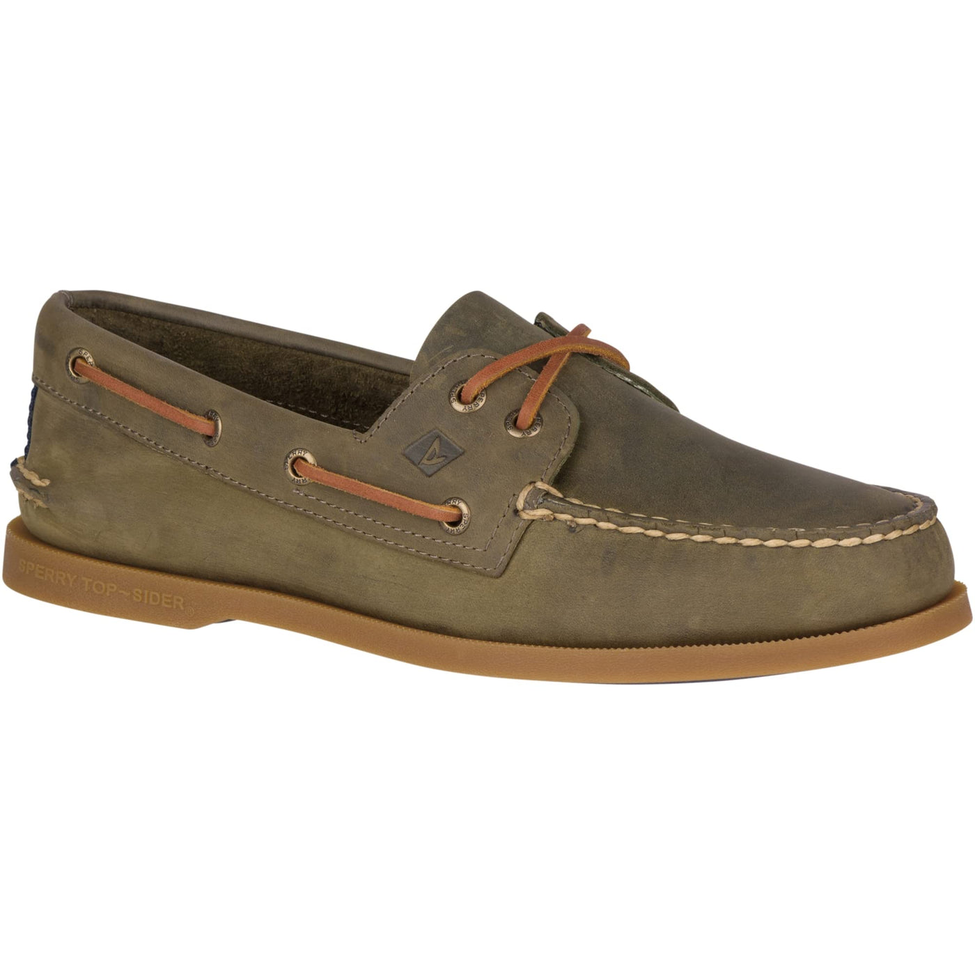 Sperry Men's Authentic Original 2-Eye Boat Shoe, Olive LTHR, 12 M US