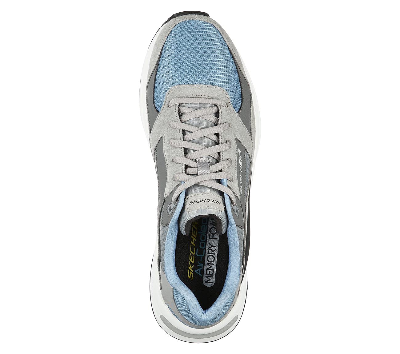 Skechers Men's Sneaker, Gray Leather Pu Blue Mesh Trim, 10