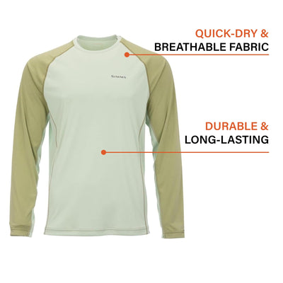 Simms SolarFlex Crewneck Long Sleeve Fishing Shirt for Men: UPF 50+ Sun Protection, Quick-Dry, Odor-Resistant (Light Green/Sage Heather, X-Large)