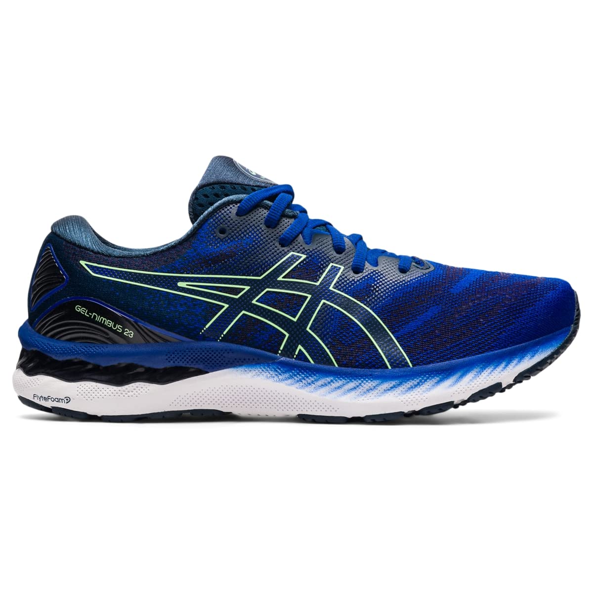 ASICS Men's Gel-Nimbus 23 Running Shoes, 10, Monaco Blue/Bright Lime