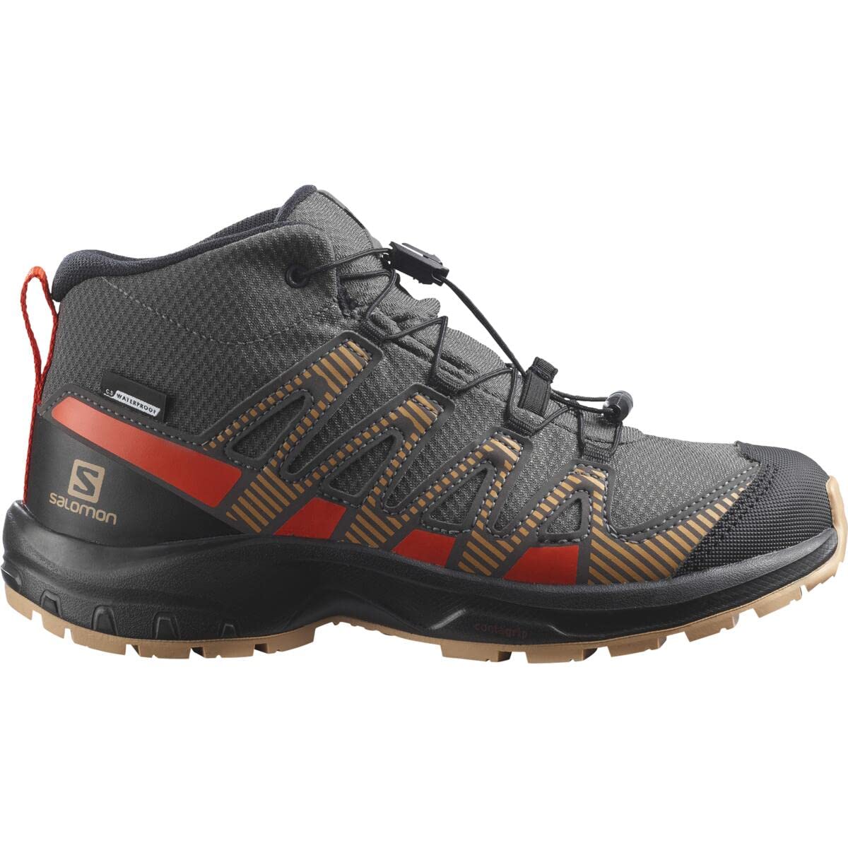 Salomon XA PRO V8 MID CLIMASALOMON Waterproof Hiking Boots Running Shoe, Magnet/Acorn/Cherry Tomato, 3 Big Kid