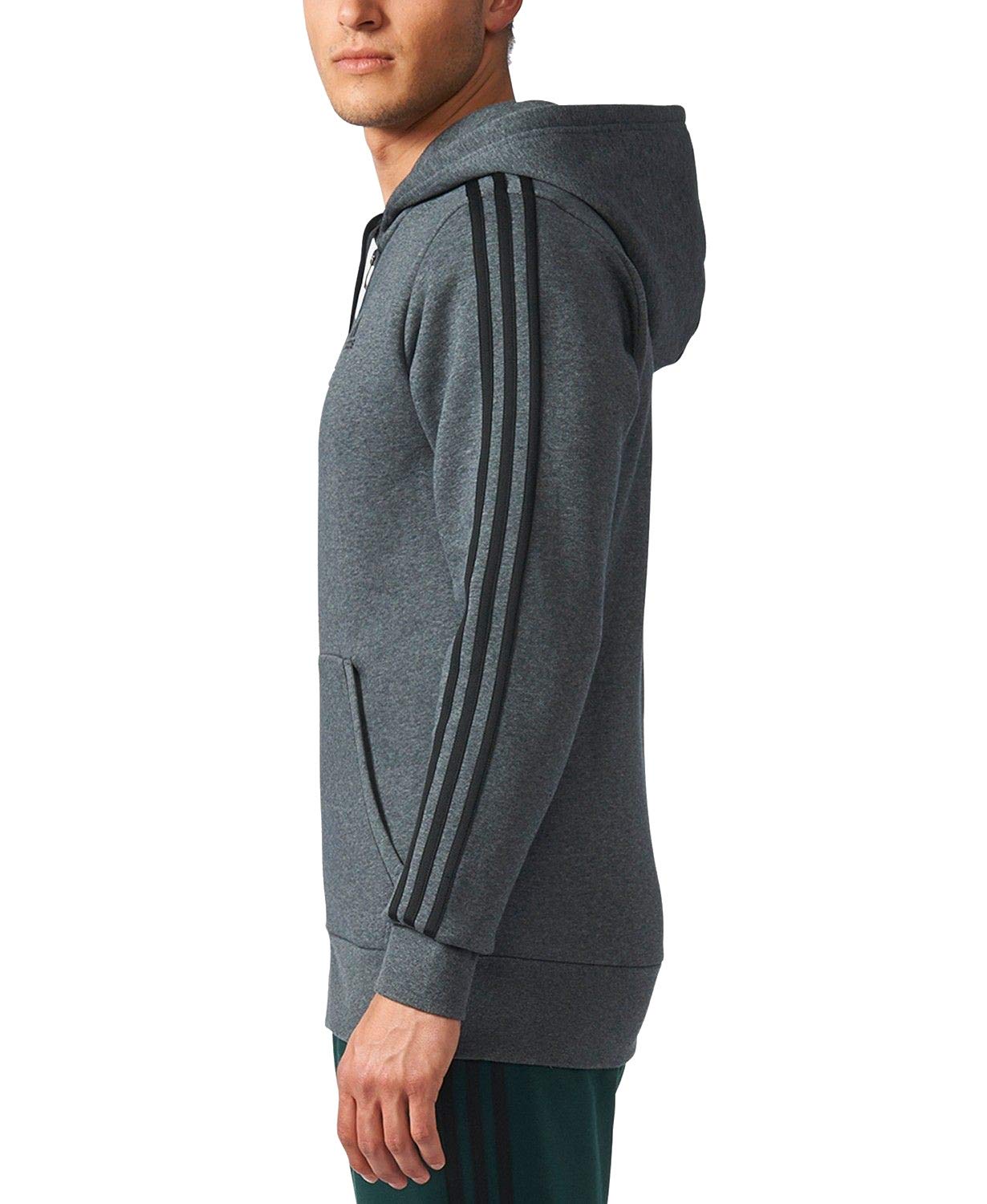 adidas Men's Essentials Linear Full-Zip Fleece Hooded Jacket (Dark Gray Heather, 2XL)