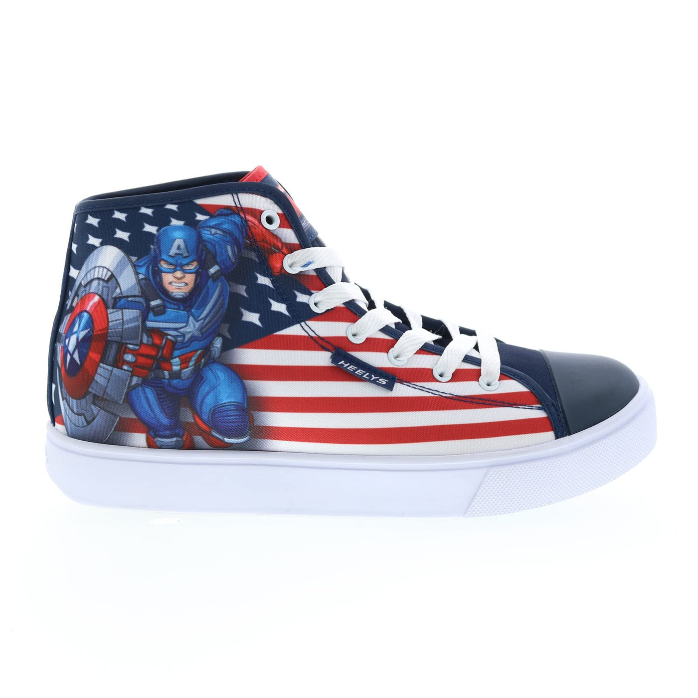 HEELYS Men's Captain America Hustle High Top Wheels Skate Sneaker Shoes 12 Navy/Red/White Flag