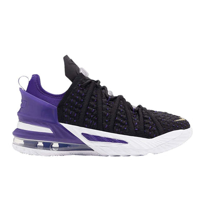 Nike Kid's Lebron 18 GS Basketball Shoes, Black/Court Purple/White/Metallic Gold, 5 Big Kid