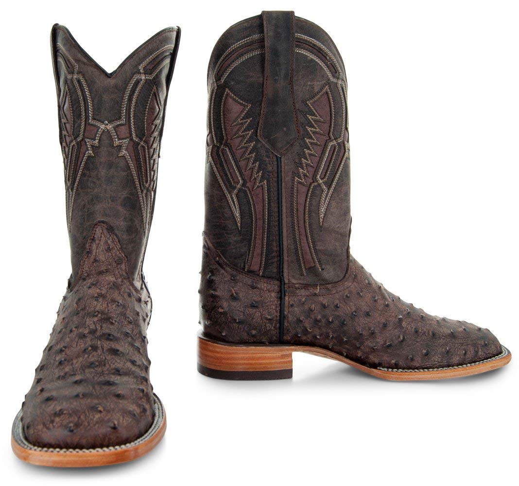 Soto Boots Men's Out of the Wild Ostrich Print Cowboy Boots, Exotic Print Men's Cowboy Boots, Western Boots For Men H50031 8 Brown