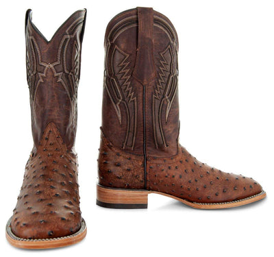 Soto Boots Men's Out of the Wild Ostrich Print Cowboy Boots, Exotic Print Men's Cowboy Boots, Western Boots For Men H50031 11 Cognac