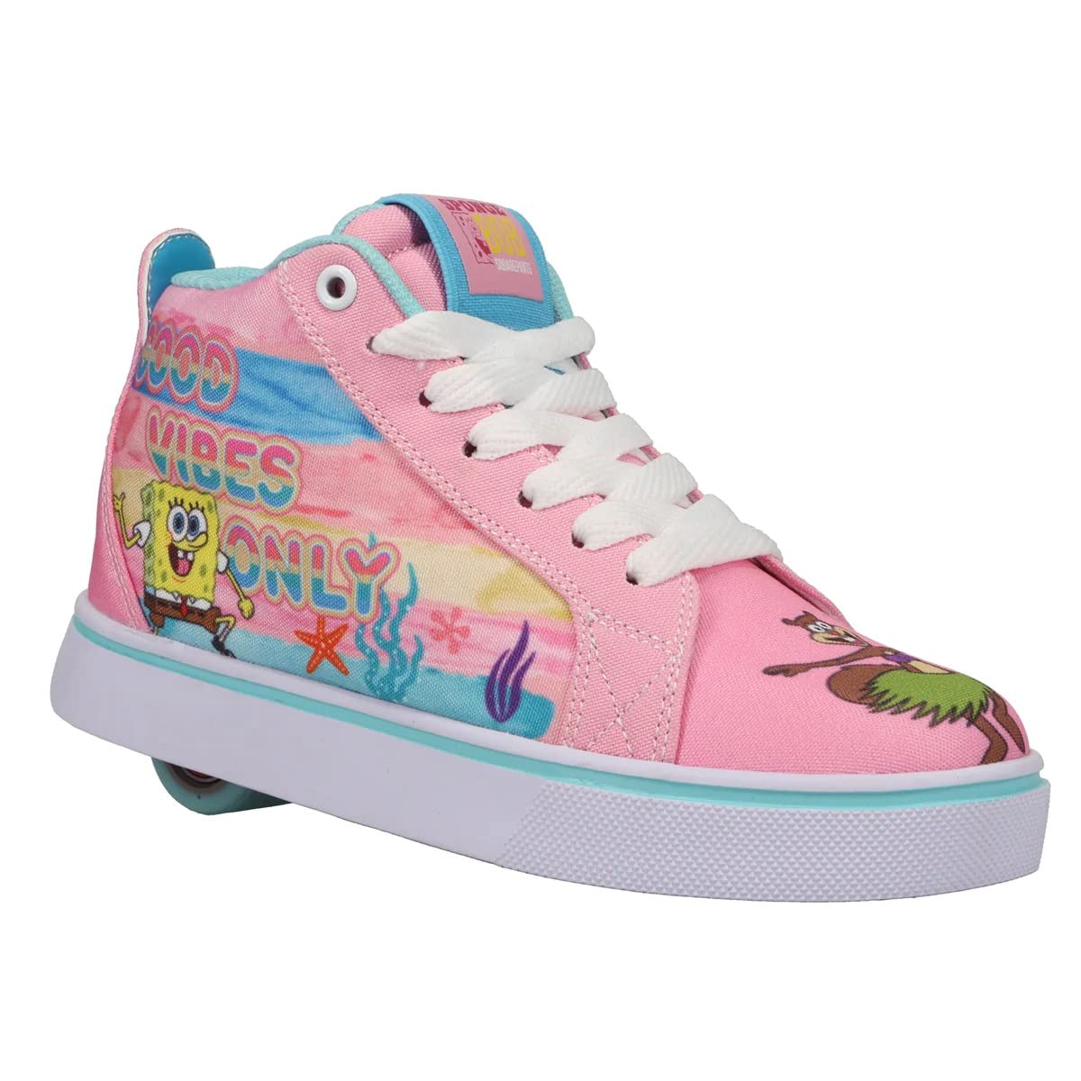 HEELYS Youth Kids Spongebob Racer Mid Top Wheels Skate Sneaker Shoes 13 Little Kid Powder Pink/Aqua