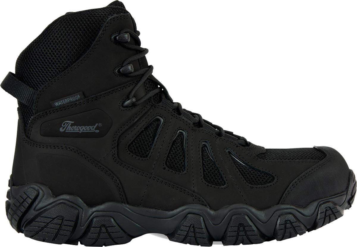 Thorogood 804-6290 Men's Crosstrex Series - 6" BBP Waterproof, Side Zip Composite Safety Toe Hiker Boot, Black/Grey - 11.5 M US