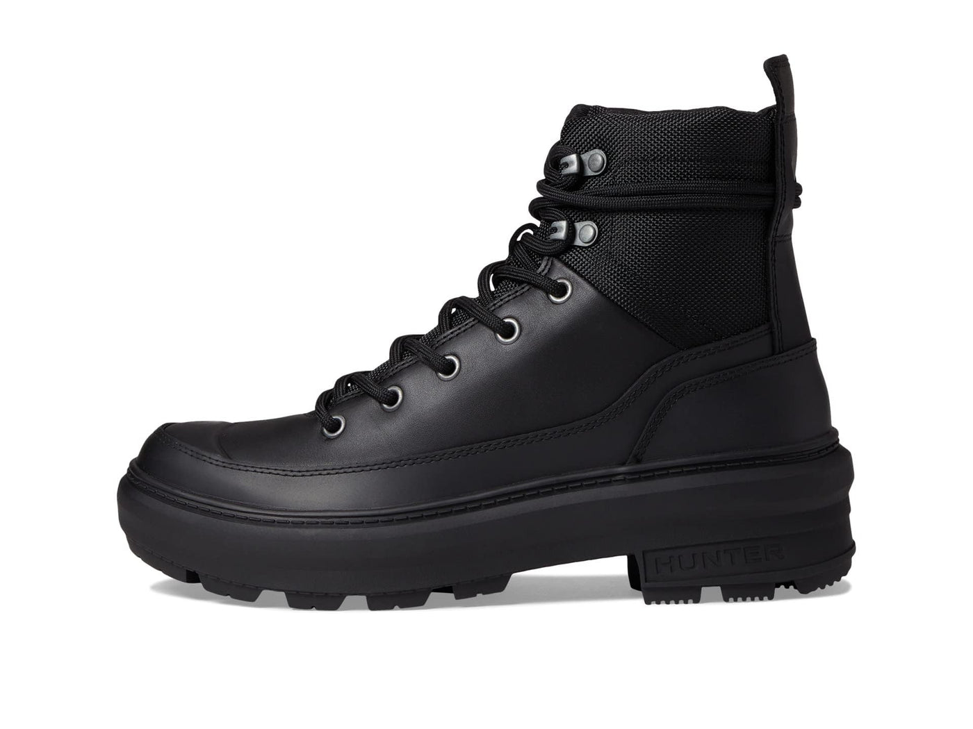 Hunter Rebel Explorer Boots for Women Offers Leather Upper, Textile Lining, and Rubber Lug Outsole 11 Black