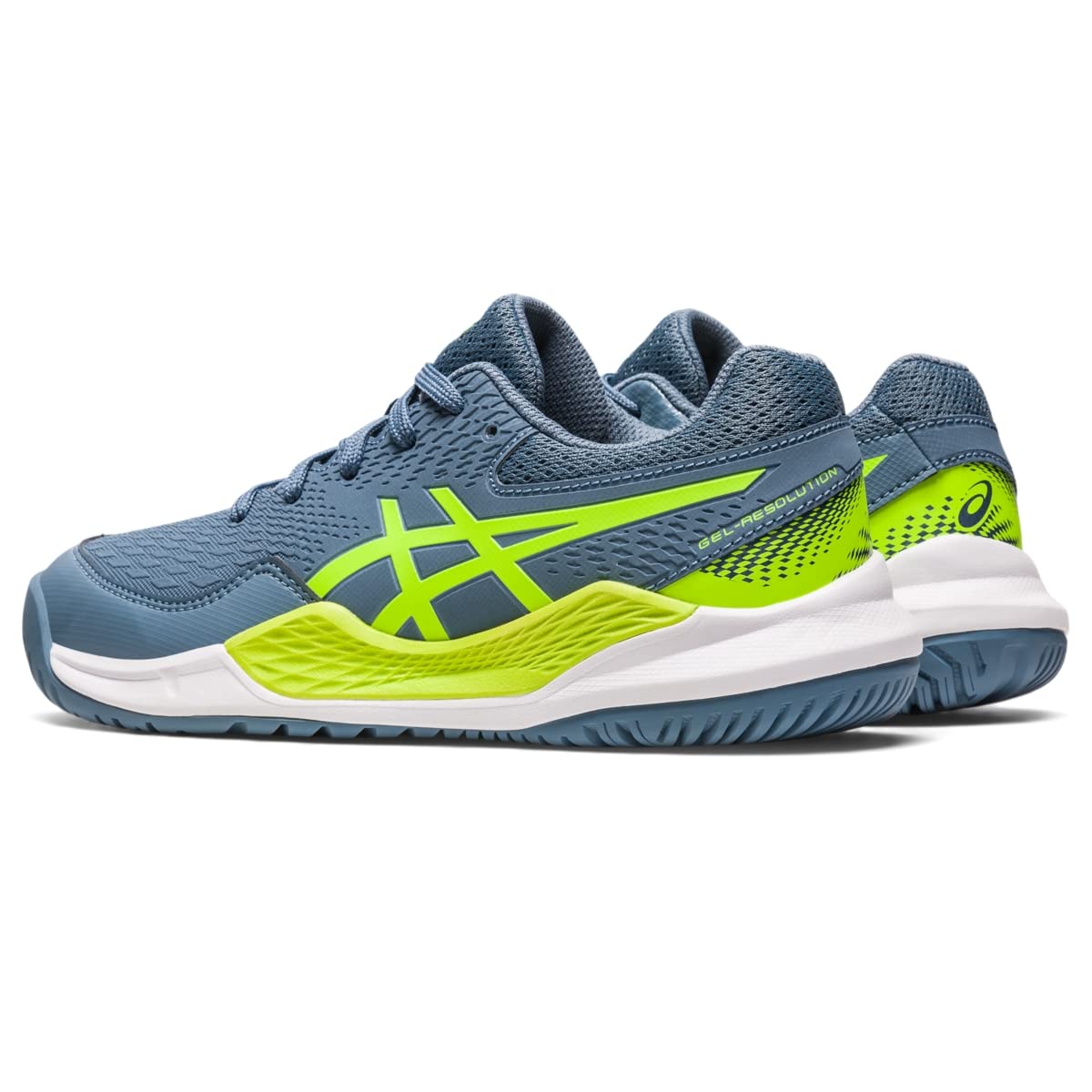 ASICS Kid's Gel-Resolution 9 Grade School Tennis Shoes 3.5 Big Kid Steel Blue/Hazard Green