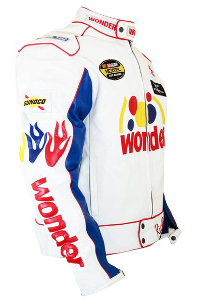 Ballad Ricky Ferrell Racing Nights White Leather Jacket - Motorcycle Jacket for Men Small