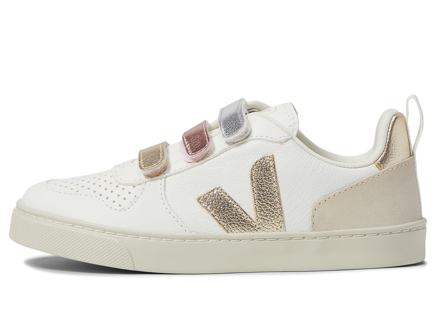 VEJA Small V-10 Hook-and-Loop (Little Big Kid) Sneaker, Multicolor Extra White/Shiny, 13 Wide US Unisex